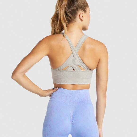 Gymshark Adapt Animal Seamless Sports Bra Womens Medium Gray High-Neck Crossover - Picture 7 of 7